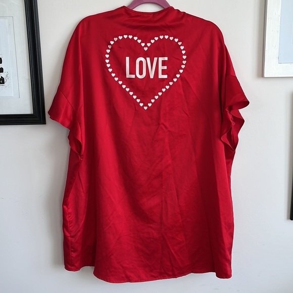 VICTORIA SECRET SATIN FLOUNCE KIMONO ROBE RUFFLE TIE ONE SIZE HEART LOVE RED - Picture 6 of 7